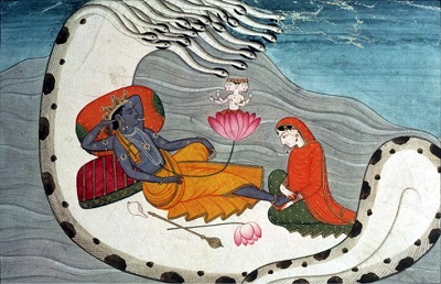 Vishnu and Mahalakshmi in Ocean