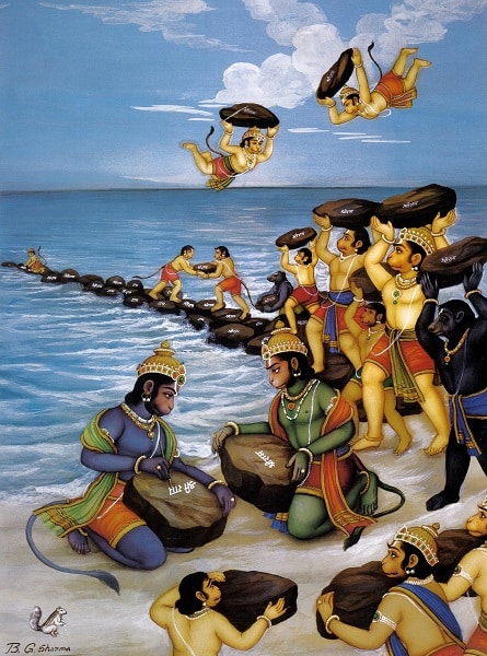 Hanuman Ji writes the name of Lord Rama on Stones to cross the Ocean