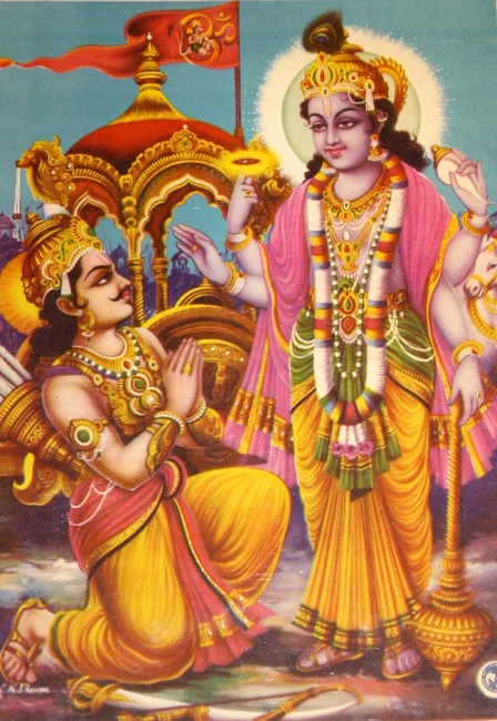 Lord Krishna and Arjuna discussing Bhagwad Geeta