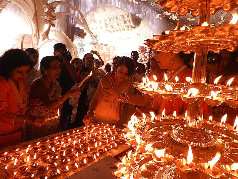 Puja with lots of Diyas and Lights