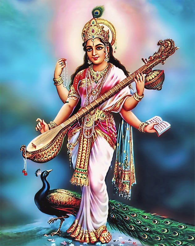 Saraswati Maa in Pink Saree